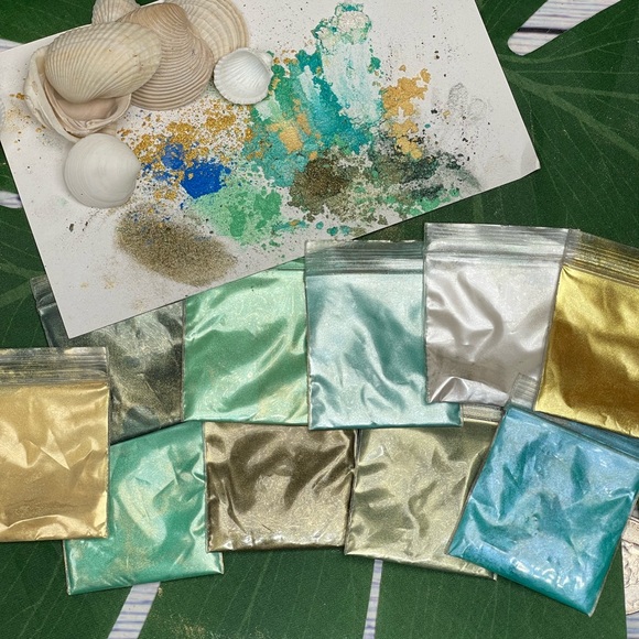 15 Premium Metallic Mica Powders & Sea Glass Shells Crafting Resin Painting Lot - Picture 7 of 17